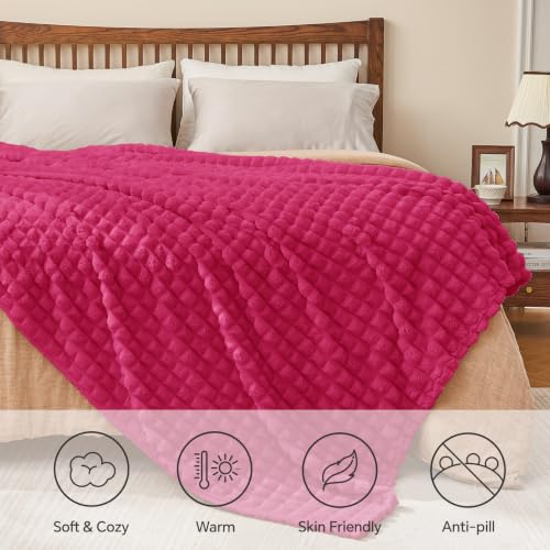 Image of BEDELITE 3D Checked Hot Pink Fleece Throw Blanket for Couch, 50x60 Inches