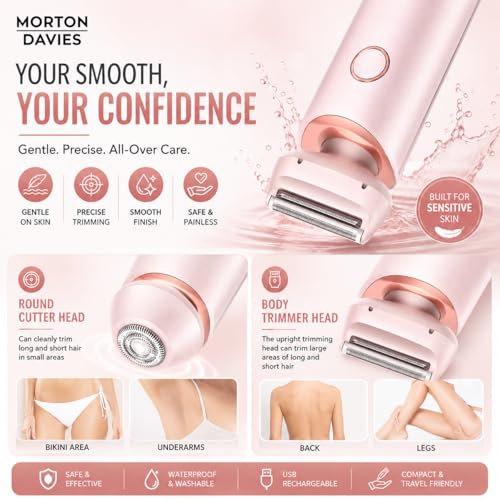 Image of MORTON DAVIES facial epilator hair removal machine for - face, chin, cheek, eyebrow, upper lip hair remover for women, usb rechargeable epilator machine Eyebrow trimmer (White) (PINK)