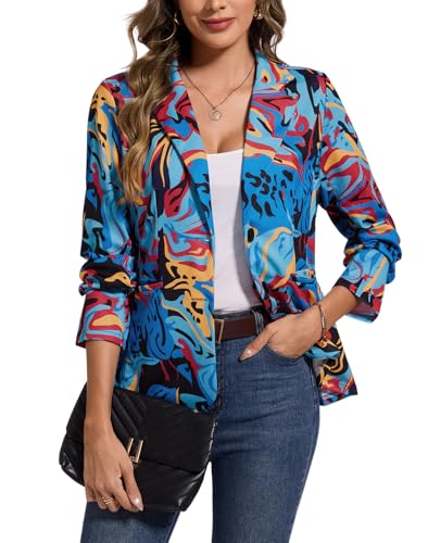 MINTLIMIT Women's Graphic Print Blazer Casual Long Sleeve Notch Lapel Button Open Front Colorful Jacket Blazers with Pockets2
