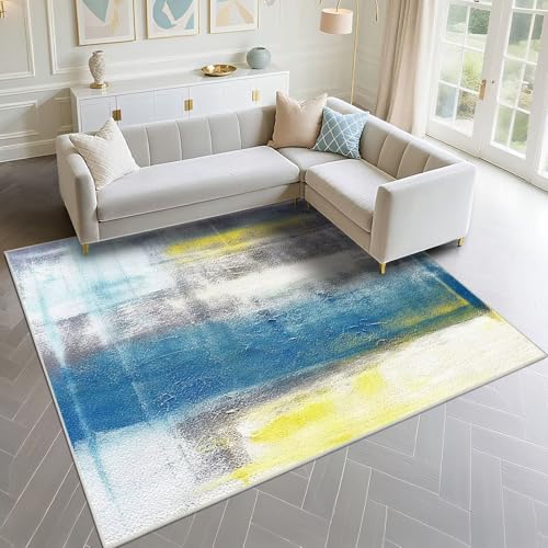 Tapis grande taille conception abstraite tapis extérieur bleu gris salon - 2
