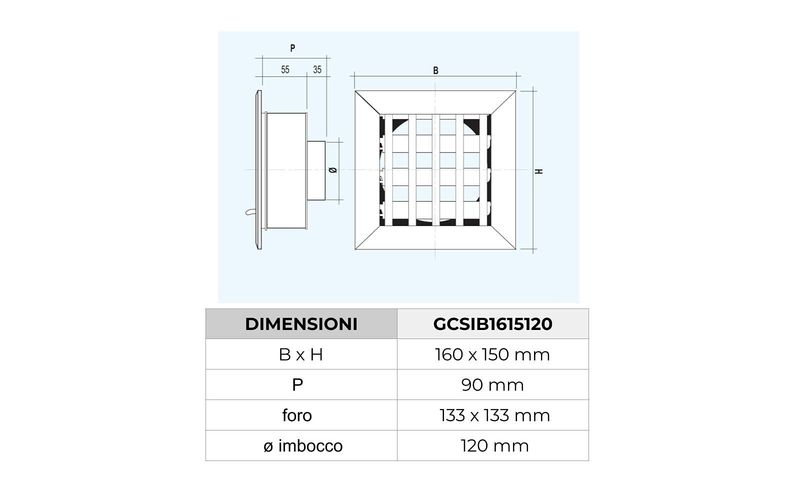 La Ventilazione GCSIB1615120 Griglia Incasso per Camini, Alluminio Verniciato Bianco, 160 x 150 mm