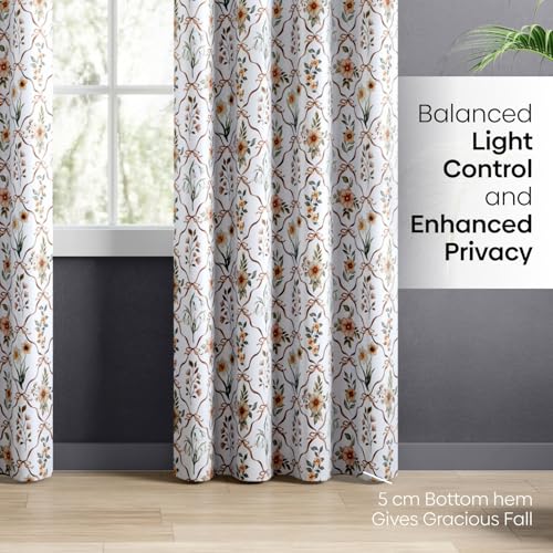 Image of haus & kinder Digital Printed Cotton Door Curtain 7 Feet Long Pack of 2 Door Curtains, 7 Feet Curtain for Door (Petal Lettice, Multicolor 130x213 CM)
