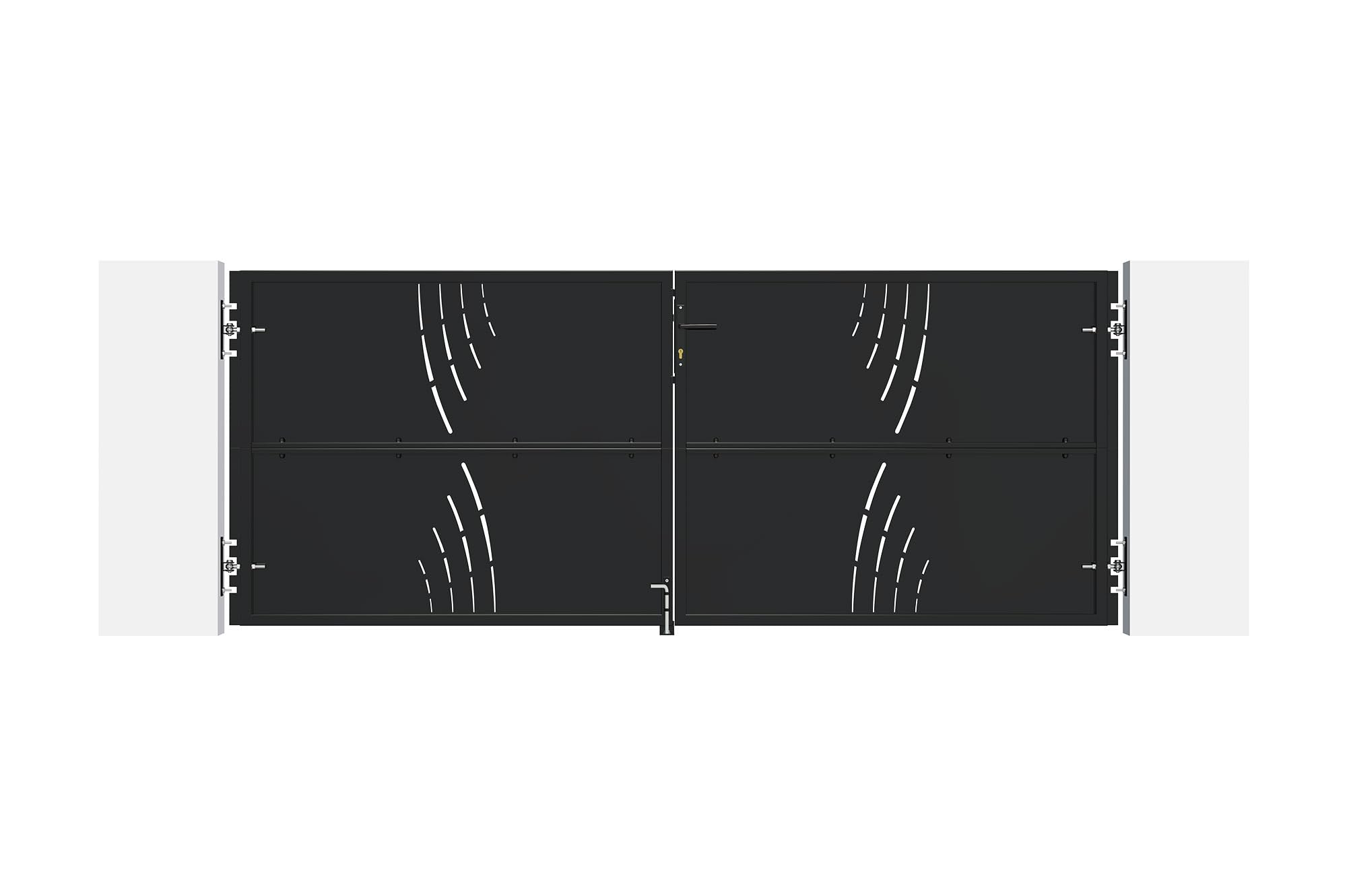 CASANOOV Portail Battant Acier NALI VELETA 293x120 cm 3x1,2 m 4 m² Noir Mat Design Motif Nature Extérieur Sécurisé Robuste Acier Galvanisé Compatible 306-311 cm Serrure Incluse Résistant Intempéries