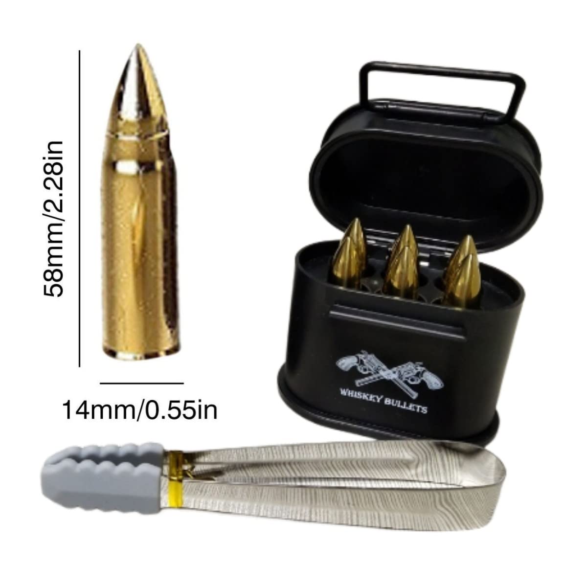 Bullet Whisky Stones A Forma Di Teschio In Acciaio Inox - Cubetti Refrigeranti Per Whisky, Vino, Birra (Confezione Regalo Dorata) - 4