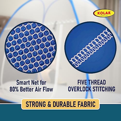 Image of KOLAR Supreme On Mosquito Net for Single Bed|Polyester 30 GSM|Foldable Machardani |Strong and Durable|Tent Type Corrosion Resistant - Blue Color