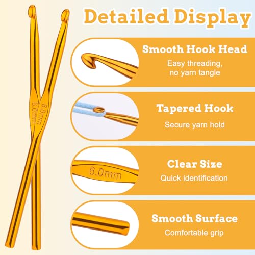 Image of UzecPk 12Pcs Size J / 6.0mm Crochet Hooks, Aluminum Crochet Needles Metal Crochet Hook, Crochet Hook Bulk Crochet Needle for Crocheting Yarn Knitting Scarf Hat