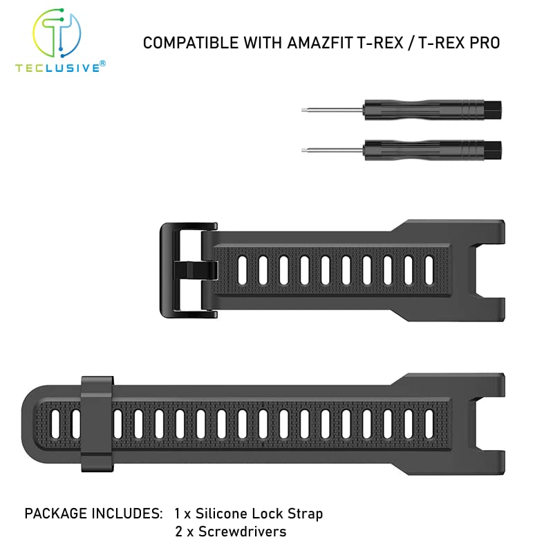 Image of T TECLUSIVE Soft Silicone Strap Band Compatible with Amazfit T-Rex /Amazfit Trex Pro | Adjustable Silicone Rubber Band with Installation Tools for T Rex Pro (Grey)