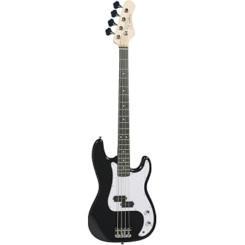 Woodbrass PB100 Electric Bass Black Versatile Ideal for Beginners PB Body Maple Fingerboard Rock Style Funk Blues Hard Jazz