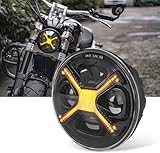 OFFROAD GAMERS X Style 5-3/4' 5.75' Motorcycles LED Headlight Round Projection Headlight Compatible with Dyna Street Bob Super Wide Glide DOT Approved Low Rider Night Rod Train Softail, Amber Light
