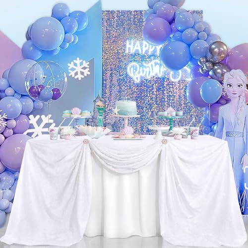 Image of B-COOL Sequin Tablecloth White Wedding Table Decoration 90x90 Inch Sequin Overlays for Halloween Home Outdoor Wedding Christmas
