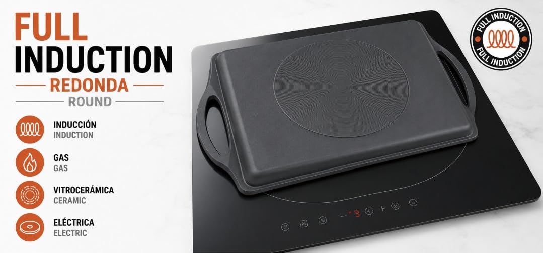 WECOOK! Ecochef Plancha Grill 45x26 cm, Antiadherente, Inducción | Aluminio fundido, Antiadherente 5 capas Quantanium, Asas silicona extraíbles, Apta inducción, gas y vitrocerámica
