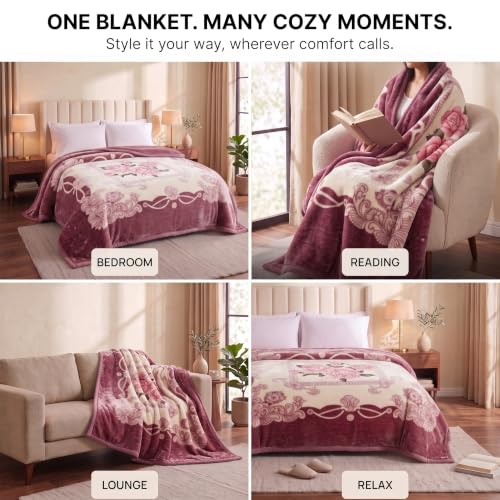 Image of BSB HOME 280 GSM Mink Blanket, Premium Soft Warm Cozy Plush Blanket for Double Bed, Ultra Soft Comfortable Winter Bedding, Elegant Printed Blanket, 90 x 100 Inches (229 x 254 cm) - Mauve