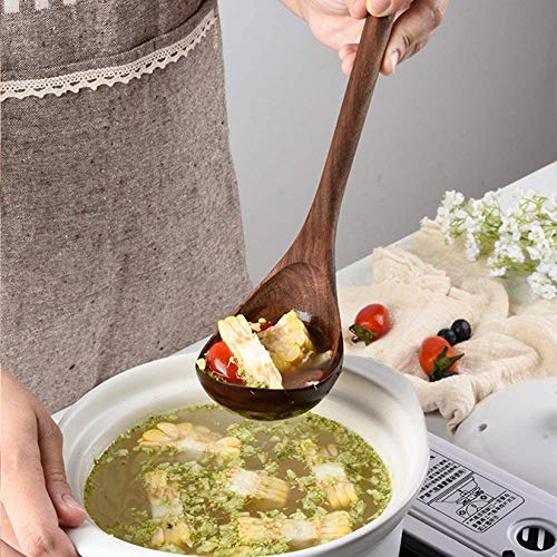 Fiunkes 6 Pcs Wooden Kitchen Utensils Set, Black Walnut Wood Long Handle Spoons And Spatula Set For Cooking, Heat Resistant Non-Stick Cookware #TOP6