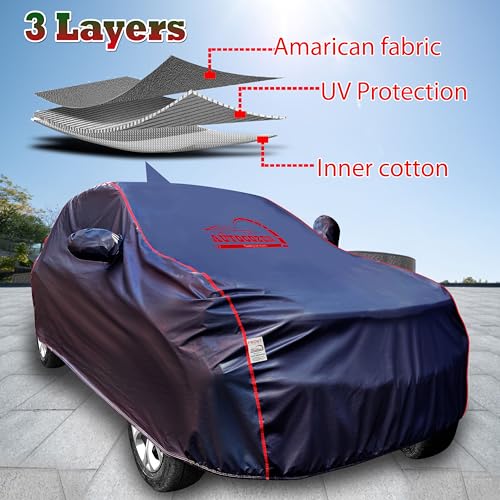 Image of 100% All Weather Car Body Cover Compatible with Kia Sonet Waterproof, Uv & Dust Protection | with Mirror & Antenna Pockets, Elastic Bottom, Piping Style - Blue