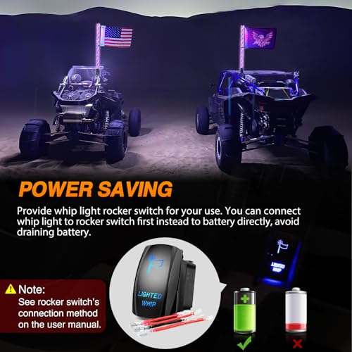 Image of Nilight RGB Whip Light 1PC 3FT Lighted Antenna Whips with Remote & App Control DIY Chasing Patterns Brake Reverse Lights for ATV UTV Polaris RZR Can-am Dune Buggy Pickup Trucks Jeep