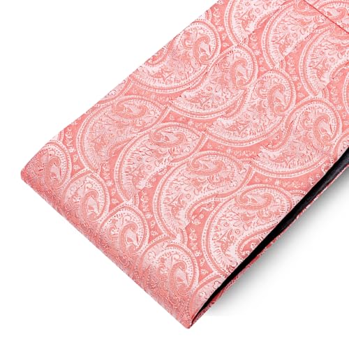 Image of Barry.Wang Men Silk Paisley Cummerbund and Pre-tied Bowtie Handkerchief Cufflink Set for Tuxedo