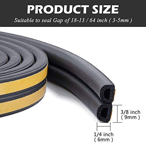 33Feet Long Weather Stripping For Door,Insulation Weatherproof Doors And Windows Seal Strip,Collision Avoidance Rubber Self-Adhesive Weatherstrip,(2 Rolls,16.5Ft/10M Each,Black) #TOP1