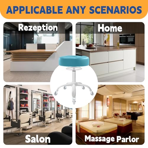 Image of Rolling Stool Heavy Duty 400lb: Super Soft Seat Cushion,360 Swive,Height Adjustability,No Squeaky Noises,No Tip Over,New Upgraded stool Salon Stool Chair, Tattoo Facial Massage Spa Medical(Cyan)