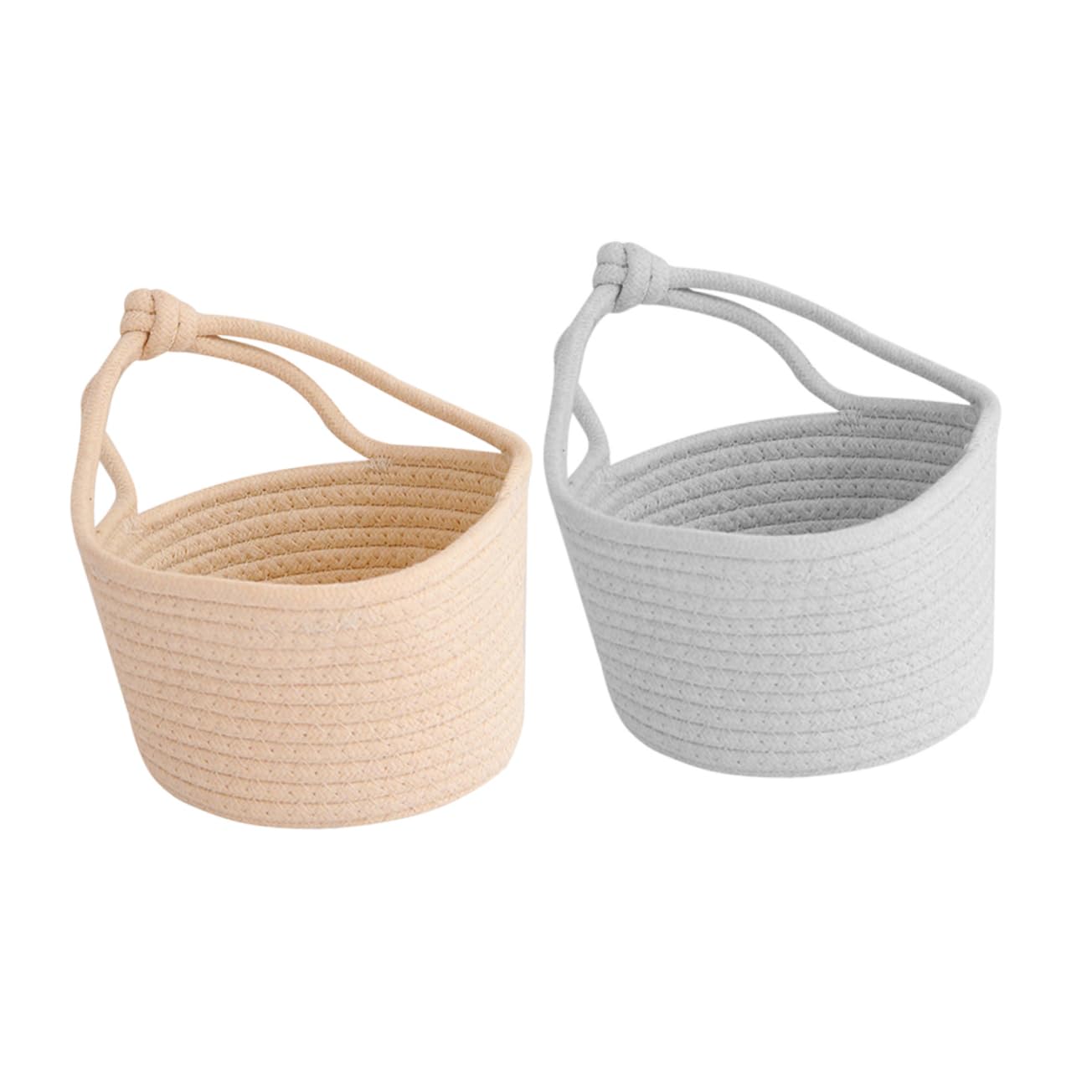 PRETYZOOM Cotton Rope Sundries Organizer Round Hanging Basket Storage Basket for Toys Books Grey