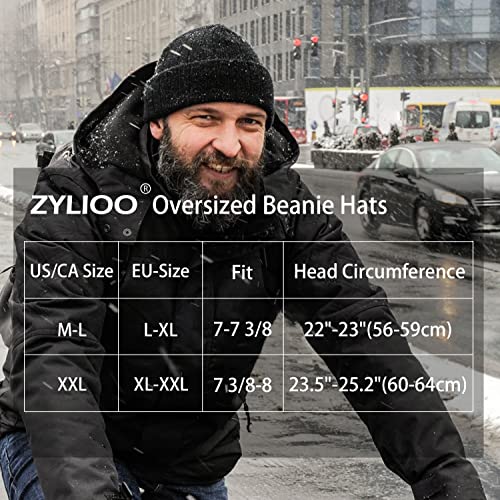 Zylioo Large Winter Knit Beanie Cap,Warm Skully Caps For Big Heads,Ribbed Cuffed Cap,Big Size Watch Cap For Outdoor Gray #TOP4