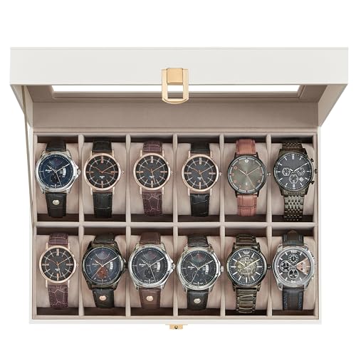 SONGMICS Watch Box, 12-Slot Watch Case Organizer with Large Glass Lid, Removable Pillows, Gift for...