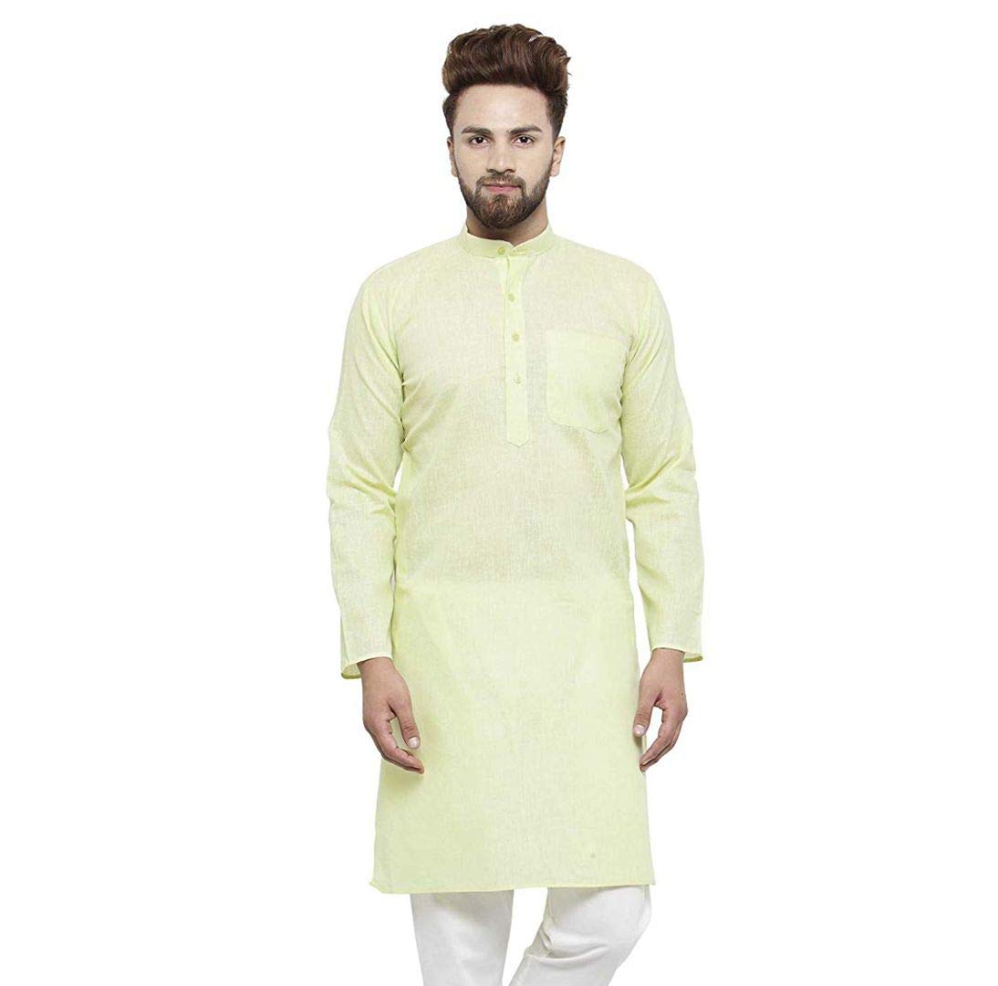 Larwa Men Sitra Plain Cotton Kurta Lemon Size (36)
