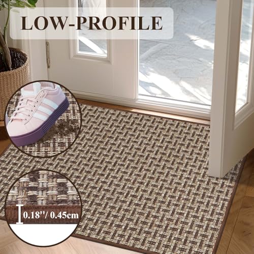 Homcomodar Dünn Fussmatte Innen 41x61cm Schmutzfangmatte Innen, Teppiche für den Eingangsbereich, Fußmatte Innen, rutschfest, Keine Faltspuren Fußmatte Haustür, Eingangsmatte, Braun