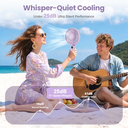Image of Portable Handheld Fan, 10000mAh Rechargeable Personal Fan for 40H, 6-Inch Ultra Quiet Foldable Hand Fan, 5-Speed Gentle Airflow Battery Operated Fans for Travel Outdoor Lash Makeup Gifts for Women