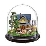 Flever Dollhouse Miniature DIY House Kit Creative Room with Furniture and Glass Cover for Romantic Artwork Gift(Romantic Manor)