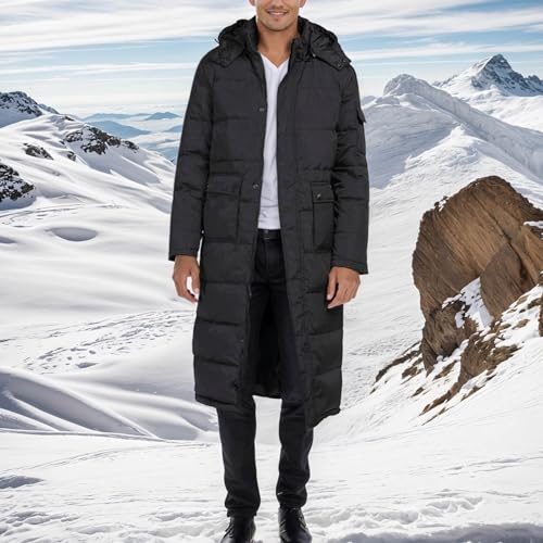 Generico Chaqueta de plumón para hombre con capucha extraíble, cálida y acolchada de pluma de algodón, abrigo largo, cortavientos e impermeable, parka de esquí para senderismo al aire libre, chaqueta - imagen 5
