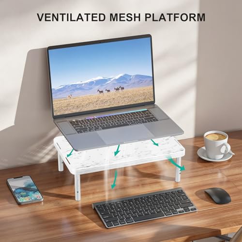 Image of WALI Computer Monitor Stand for Desk, Adjustable Laptop Riser, Desk Monitor Stand Underneath Storage for Office, School Supplies (PTT001-M), 1 Pack, Marble
