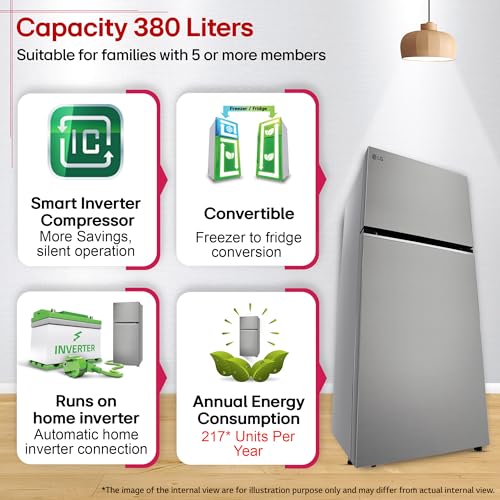 Image of LG 380 L, 3 Star, Convertible, Smart Inverter, Frost-Free Double Door, Wi-Fi Enabled Refrigerator with Multi Air Flow Cooling Technology (GLT3836SNPZ, Shiny Steel, Express Freeze, 2026 Model)