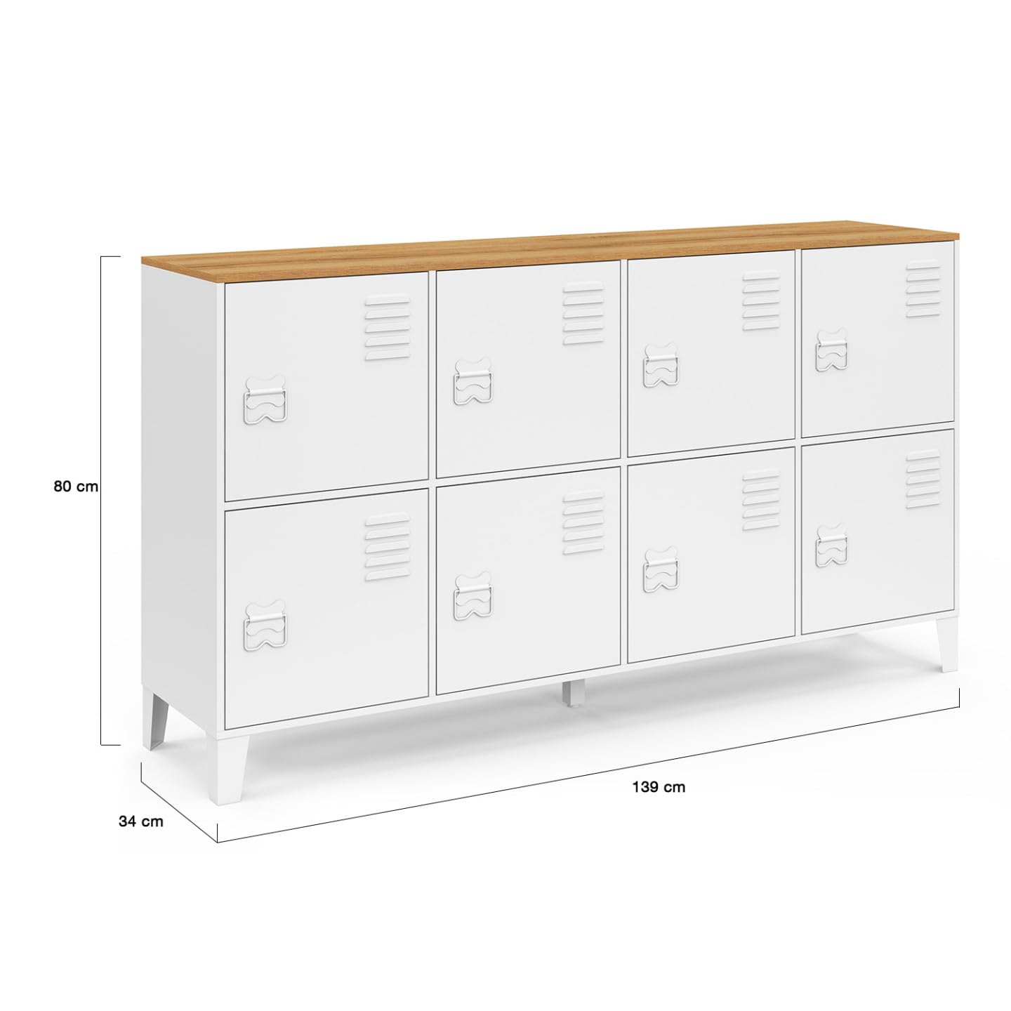 IDMarket - Aparador con taquilla de 139 cm Ester 8 puertas de metal blanco placa de madera diseño industrial