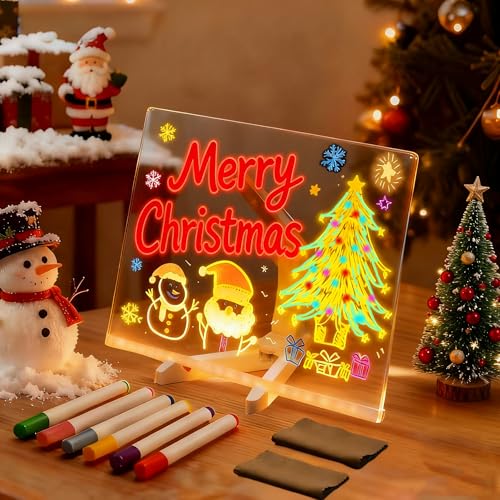 2026 LED Acrylic Message Board, LED Tablero Acrílico, Tablet para Dibujar, Incluye 7 Rotuladores para niños, Decoraciones de oficina y Vacaciones (30 * 20cm)