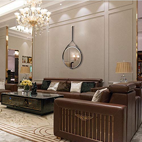 Olotu Round Bathroom Mirrors With Hanging Strap For Wall, Leather Framed Decorative Mirror,Creative Makeup Shaving Mirrors/50Cm #TOP5