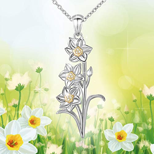Sterling Silver Daffodil Narcissus Flower Pendant Necklace 18" #TOP5