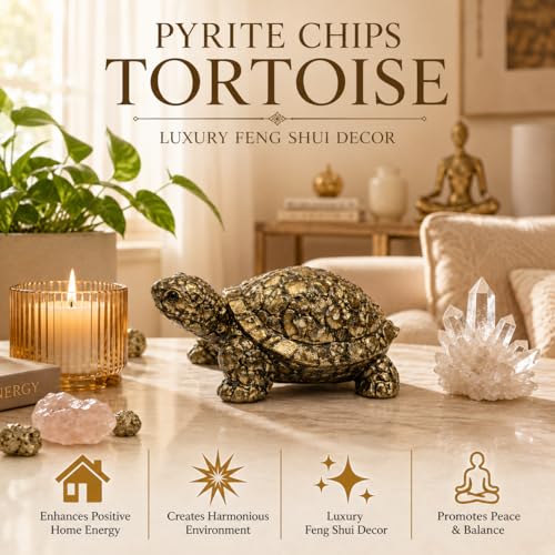 Image of Pyrite Tortoise Figurine, Natural Crystal Turtle, Gold, for Home & Office Decor, Vastu Feng Shui Good Luck, Wealth & Prosperity