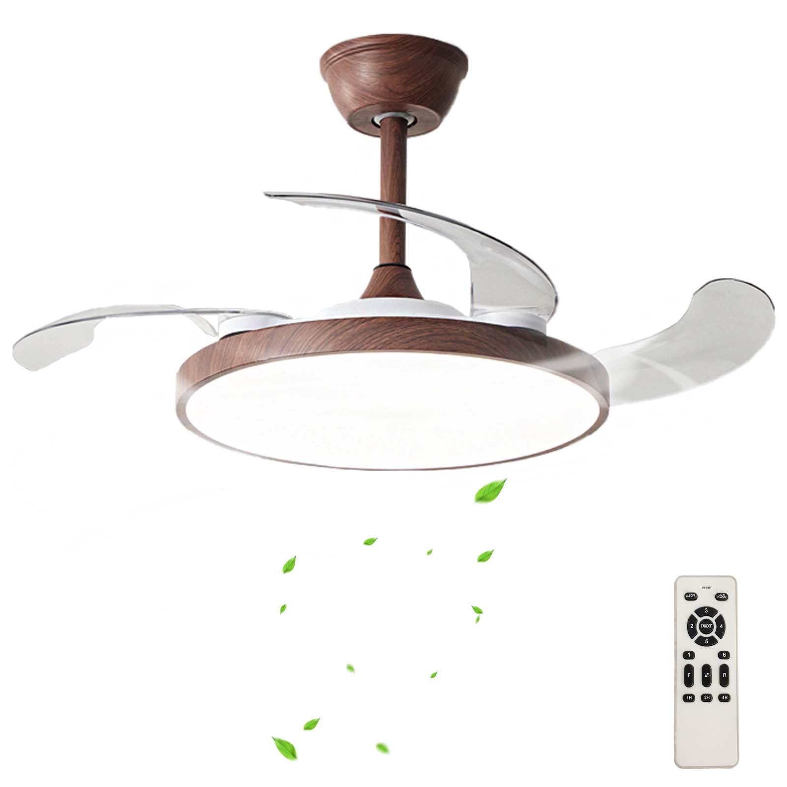 SXDMOUBK Modern Retractable Ceiling Fan with Light Remote Control Silent Operation Dimmable LED Reversible Blades 6 Speed Smart Wood Design 118cm Fixture