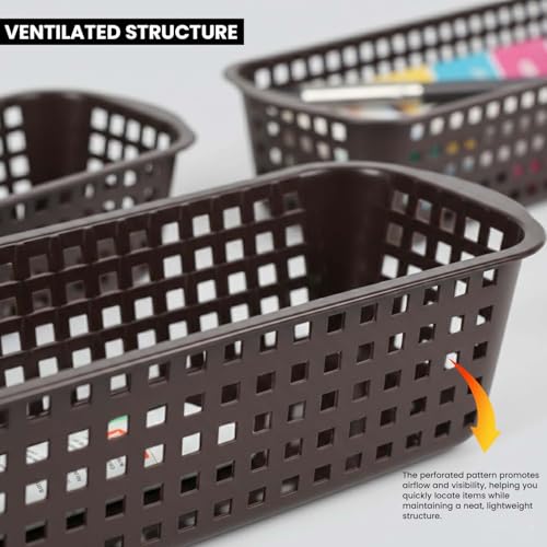Image of Go Hooked Rectangular Plastic Drawer Organizer (Set of 3) - Multipurpose Storage Basket for Makeup, Stationery, Desk & Home Organization - Durable & Compact (Brown)