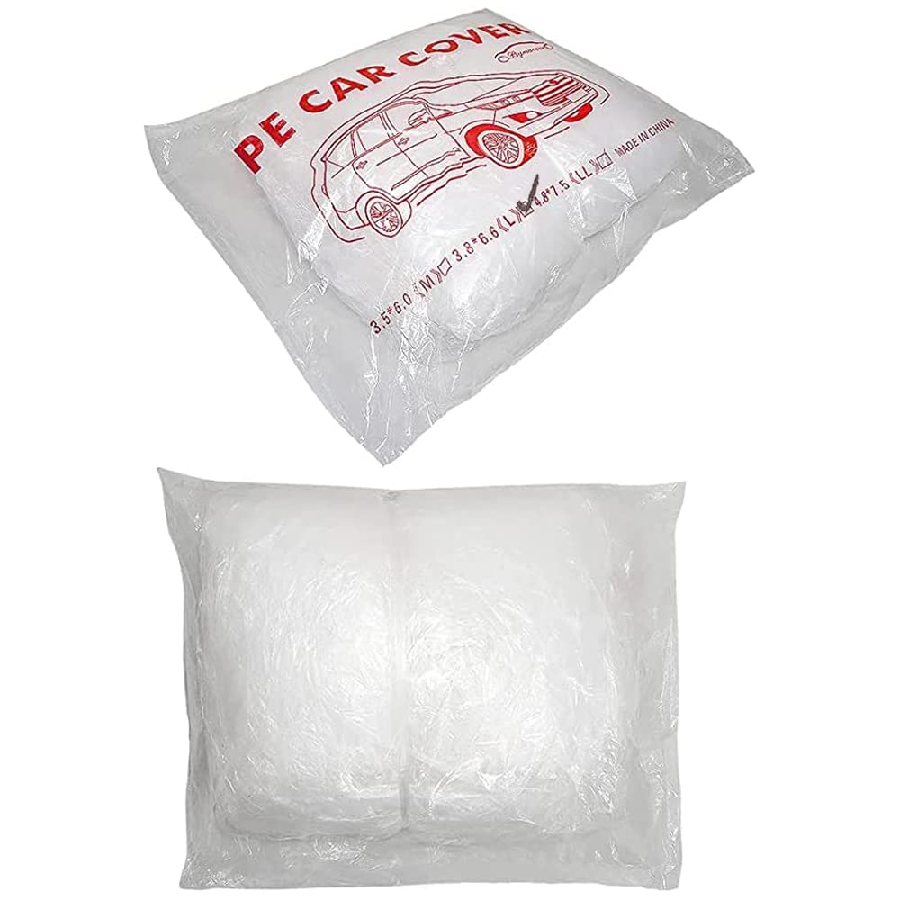 Disposable Car Cover 3 Pack Clear Plastic Car Cover Universal Rain Dust Garage Cover with Elastic Band Medium — view 4