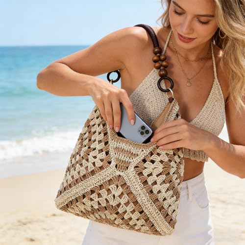 Bolsa tote de hombro de crochet para mujer miniatura 3