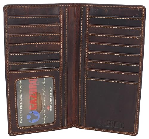 RFID Blocking Slim Long Bifold Vintage Leather ID Credit Card Holder Long Wallet