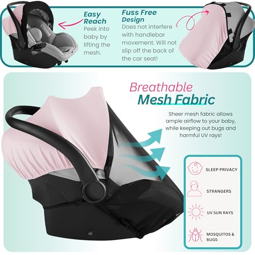 Image of Car Seat Cover Baby - Infant Newborn Carseat Cover for Summer - Doona Car Seat Cover - Mosquito Net for Car Seat - Breathable Sunshade Extension Canopy Bug Protector