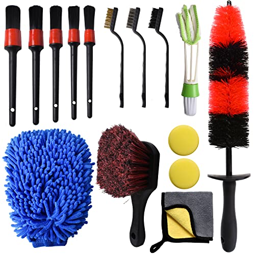 Chstarina 15pcs Lot de Brosses de Nettoyage Voiture, Brosse Jante Voiture, Brosses Lavage Voiture, Pinceau Détail Voitures, Brosse Voiture, Kit de Brosse pour Laver Voiture pour Interieur Exterieur Cover