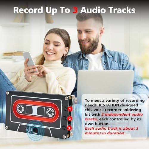Image of DIY Sound Recorder Soldering Kit, ICSTATION 10 Minutes Voice Recorder Soldering Project With 3 Independent Audio Tracks & LED Lights STEM Electronics Learning Kit Present for Family Friends Students