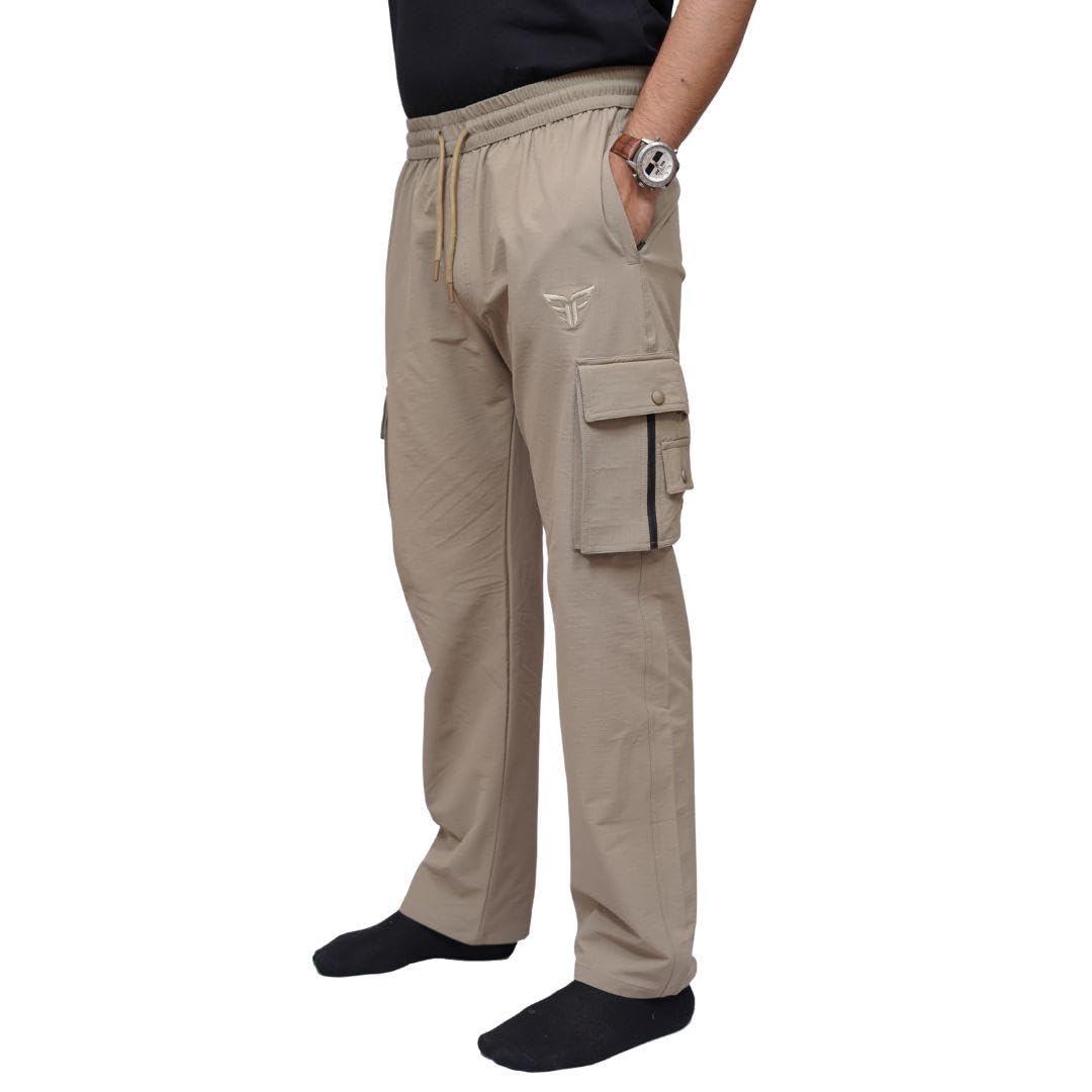 Boxify Men Relaxed Fit Wide Leg Cargo Track Pant | Straight Leg Jogger with Button Flap Cargo Pocket | Elastic Waist Drawstring | Casual Outdoor Travel Wear |-image-44