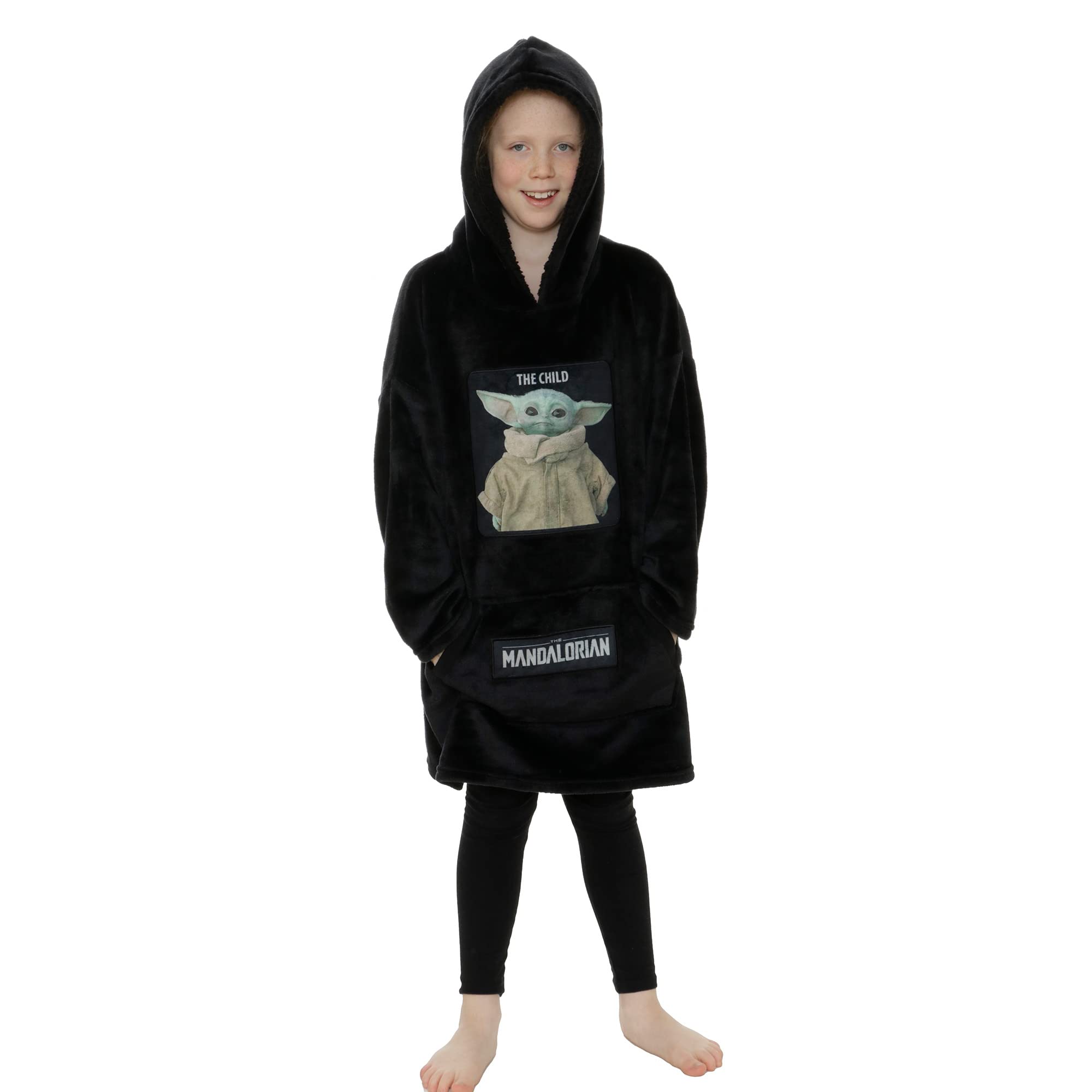 Star Wars Boys Black Disney The Mandalorian The Child Hoodie, Oversized Fleece Poncho | Wearable Super Soft Baby Yoda Blanket Hoodie For Kids Teens