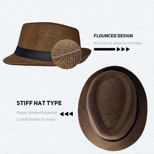 Straw Fedora Hat Wide Brim Summer Beach Sun Cap Panama Hat for Men Women Child3