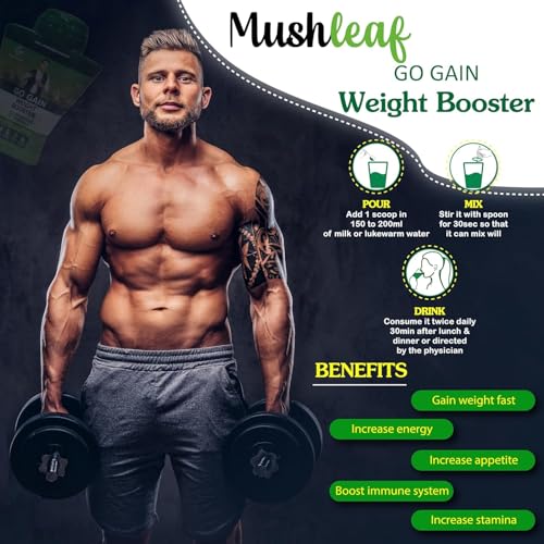 Image of Go Gain Weight Booster Mushroom Powder Ayurvedic Weight Gainer for Men Women and Adults with Natural Ingredients to Improve Stamina, Appetite and Overall Wellness (100 Gram) (Pack of 1)