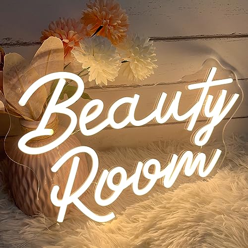 Image of Beauty Room Neon Sign For Spa Beauty Room Nail Brows Lashed Salon Studio LED Wall Art Decor For Business Stores Logo Barber Shops Led Word Indoor Custom Neon Lights 5V USB Powered Warm White 40x24.5cm